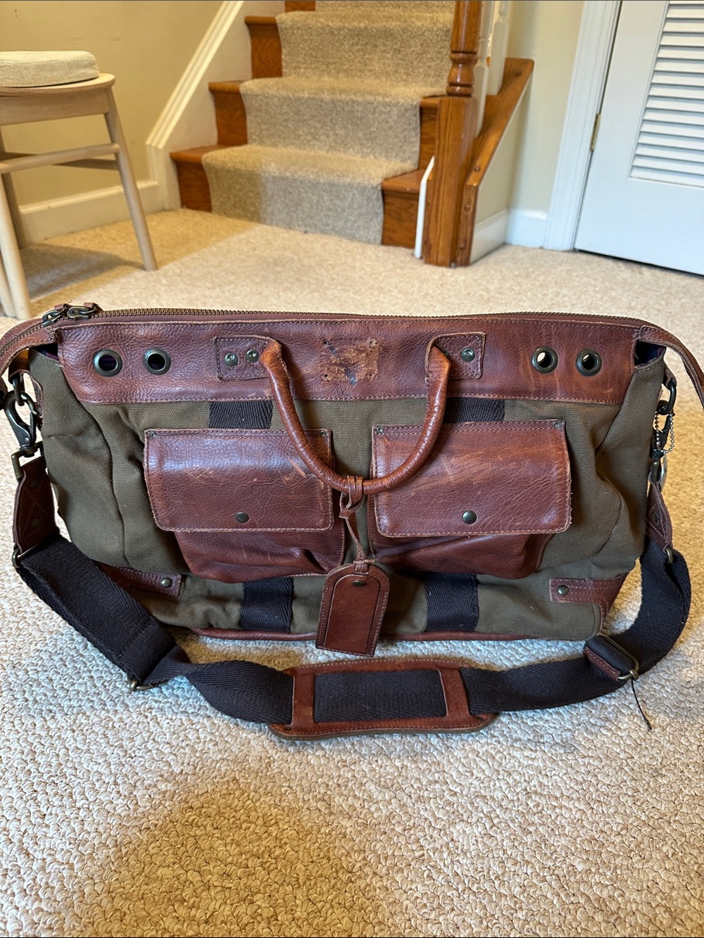 Will Leather Goods Canvas and Leather Travel Bag- Olive/Brown